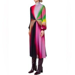 NWT AKRIS PUNTO Sunburst Sheer Chiffon Midi-Dress size 10